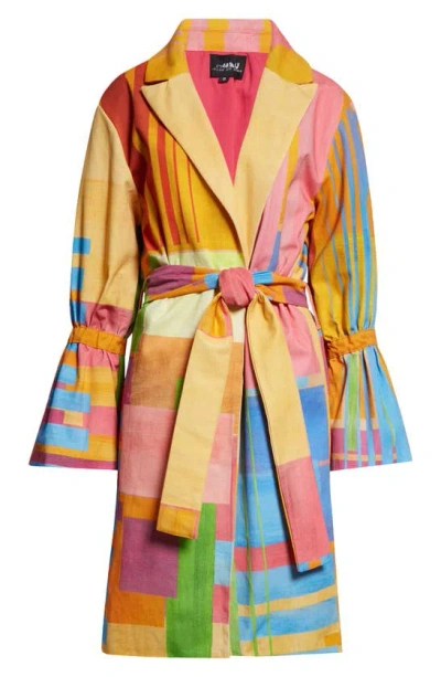 House Of Aama Patternmaster Cotton Trench Coat In Pink Multi