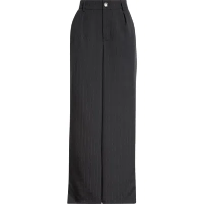 House Of Aama Pinstripe High Waist Wool & Cotton Gabardine Trousers In Black