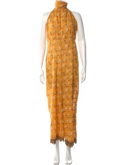 Pre-owned House Of Aama Printed Halterneck Jumpsuit In Yellow