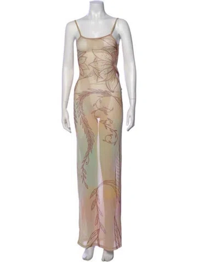 Pre-owned House Of Aama Printed Long Dress In Neutral