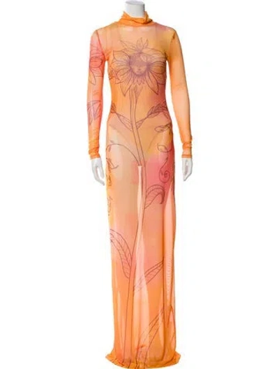 Pre-owned House Of Aama Printed Long Dress In Orange