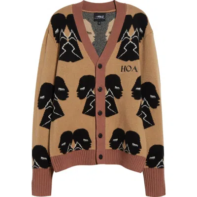 House Of Aama Silhouette Intarsia Wool Cardigan In Brown