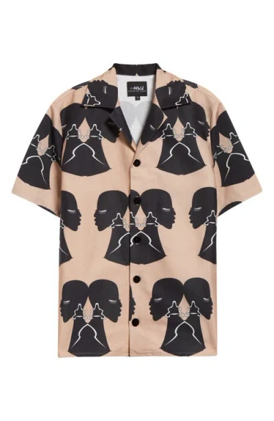 House Of Aama Silhouette Print Cotton Camp Shirt In Brown
