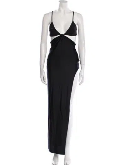 Pre-owned House Of Aama V-neck Long Dress In Black