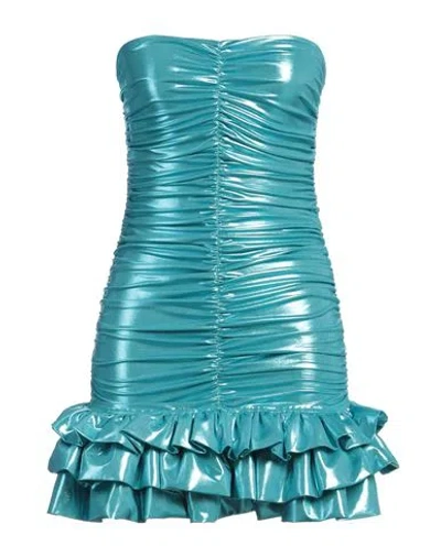 House Of Amen Woman Mini Dress Turquoise Size 8 Polyester, Polyurethane, Elastane In Blue