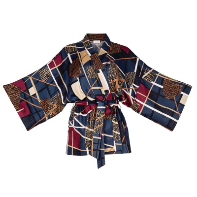 House Of Azoiia Women's Blue / Black Multicolor Viscose Kimono Top Massami