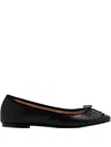 House Of Ballerinas Snakeskin-bow Ballet Flats In Black