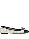 House Of Ballerinas Sophie Tweed Cap-toe Ballet Flats In Blue