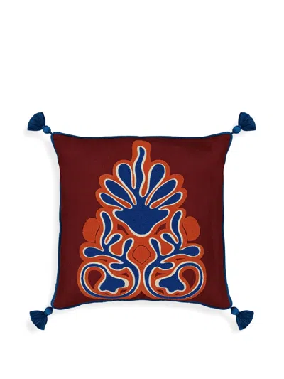 House Of Capricorn Abstract Tassel Teles Cushion In Red