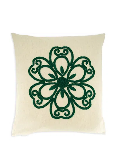 House Of Capricorn Embroidered Linen Cushion In Neutral