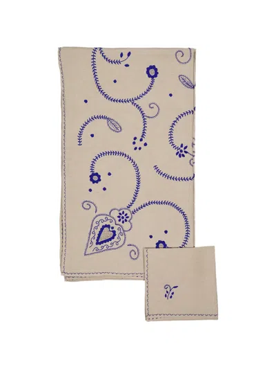 House Of Capricorn Embroidered Linen Tablecloth Set (set Of 12) In Neutral