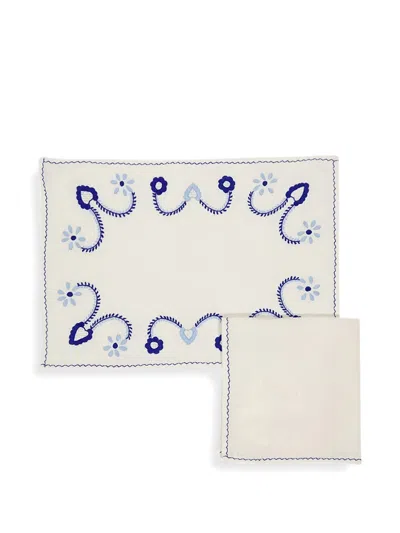 House Of Capricorn Floral-embroidered Placemat Set In Neutral