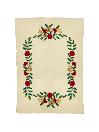 House Of Capricorn Floral-embroidery Wool Blanket In White