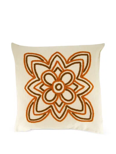House Of Capricorn Florea Embroidery Linen Cushion In Neutral