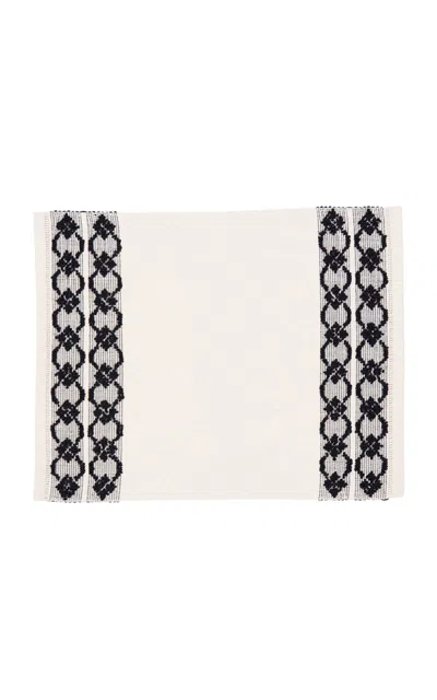 House Of Capricorn Isabel Natural And Black Cotton Linen Placemat In White