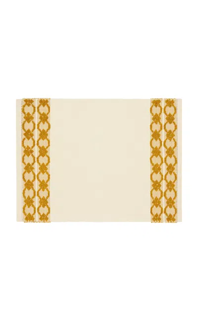 House Of Capricorn Isabel Natural And Yellow Cotton Linen Placemat In Orange