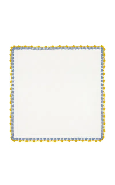 House Of Capricorn Leonor Ecru Linen With Blue And Yellow Crochet Napkin In White