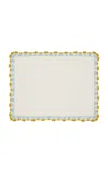 HOUSE OF CAPRICORN LEONOR HAND-EMBROIDED ECRU; BLUE; YELLOW; LINEN PLACEMAT
