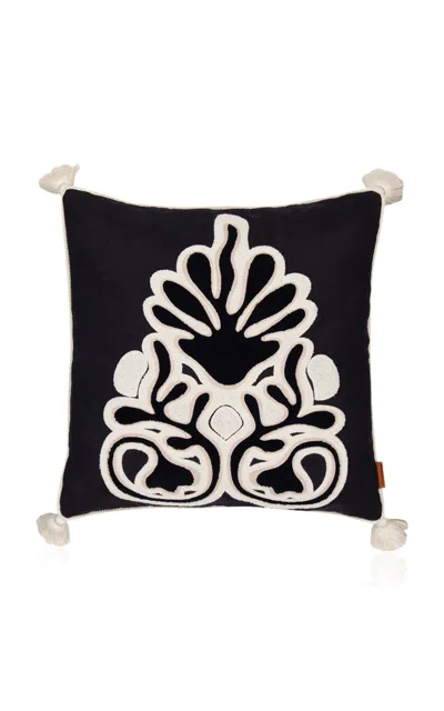 House Of Capricorn Teles Black Linen And Chenille Embroidered Cushion
