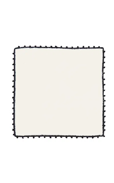 House Of Capricorn Teresa White Linen With Black Crochet Cocktail Napkin