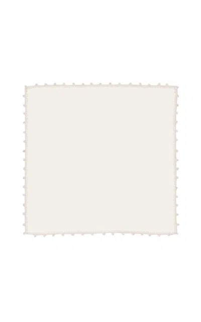 House Of Capricorn Teresa White Linen With Ivory Crochet Cocktail Napkin In Neutral