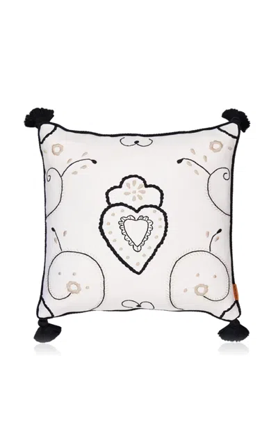 House Of Capricorn Viana Ivory Linen Cushion In Black