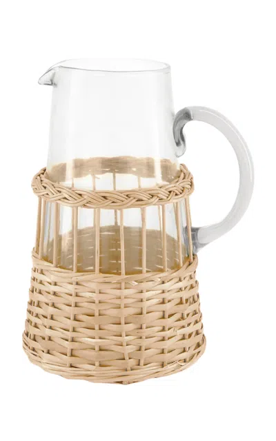 House Of Capricorn Vitória Natural Wicker And Glass Jug In Nude