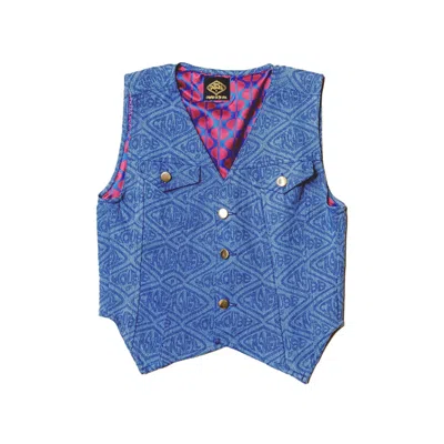 House Of Caswell Women's Blue Adriana Printed Denim Vest