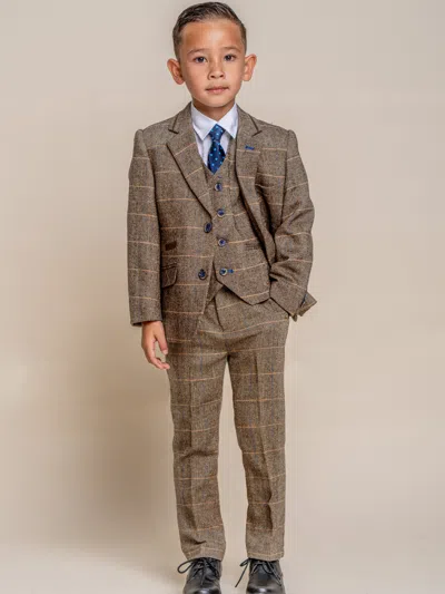 House Of Cavani Kids' Boys Albert Tweed Check Suit In Brown