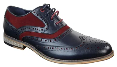 House Of Cavani Mens Classic Burgundy Suede Oxford Brogue Shoes In Navy Leather In White