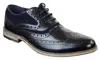 House Of Cavani Mens Classic Navy Suede Oxford Brogue Shoes In Black Leather In Black