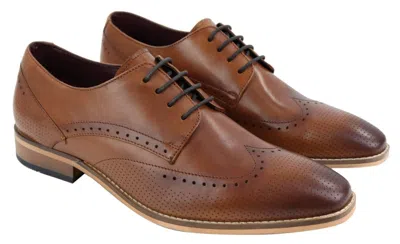 House Of Cavani Mens Classic Oxford Brogue Shoes In Perforated Tan Leather In Brown