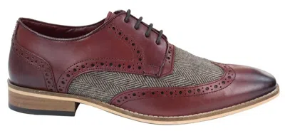 House Of Cavani Mens Classic Oxford Tweed Brogue Derby Shoes In Burgundy Leather In Brown