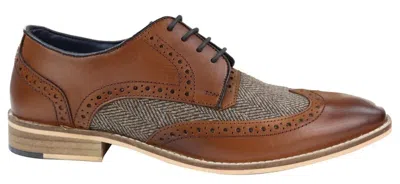 House Of Cavani Mens Classic Oxford Tweed Brogue Derby Shoes In Tan Leather In Multi