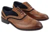 House Of Cavani Mens Retro Oxford Navy Suede Brogue Shoes In Tan Leather In Multi