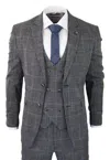 House Of Cavani Power 3 Piece Suit Check Grey Double Breasted In Grey