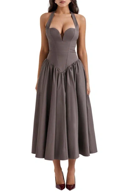 House Of Cb A-line Halter Dress In Pebble Grey