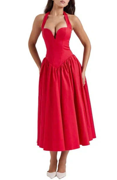House Of Cb A-line Halter Dress In Italian Tomato
