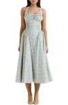 House Of Cb Adabella Floral Pleated Halter Sundress In Print Light Blue