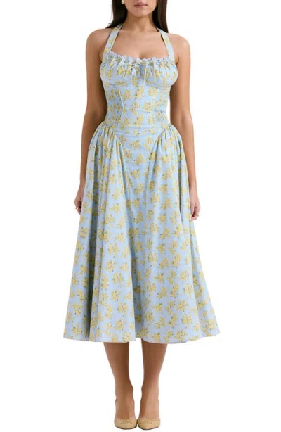 House Of Cb Adabella Floral Pleated Halter Sundress In Print Light Blue