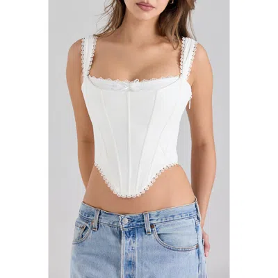 House Of Cb Adina Lace Trim Stretch Cotton Corset Top In White