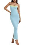 House Of Cb Womens Ocean Blue Aiza Floral-print Stretch-mesh Maxi Dress In Stratosphere