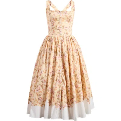 House Of Cb Alba Floral Stretch Cotton Midi Sundress In Sun Bleached