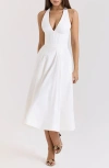 House Of Cb Allena Halter Stretch Cotton Midi Dress In White