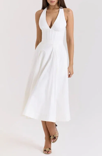 House Of Cb Allena Halter Stretch Cotton Midi Dress In White