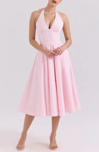 House Of Cb Allena Halter Stretch Cotton Midi Sundress