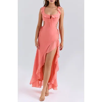 House Of Cb Aloura Georgette Ruffle Dress In Orange