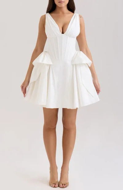 House Of Cb Amalia Twin Bow Stretch Cotton Cocktail Minidress In White