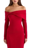 House Of Cb Amaryllis Off The Shoulder Sweater In Red