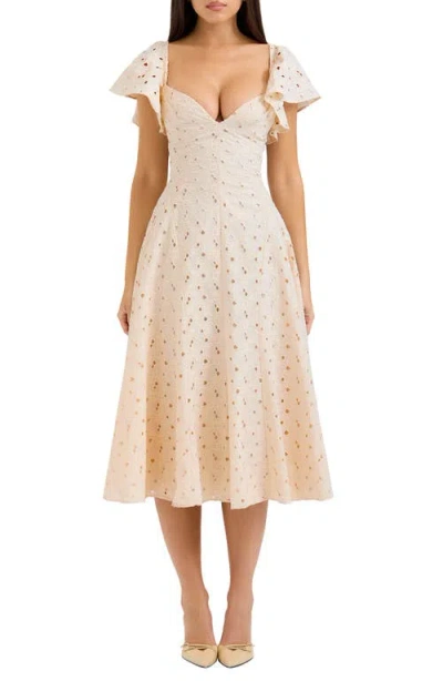 House Of Cb Amaya Flutter Sleeve Lace Midi Dress In Ecru